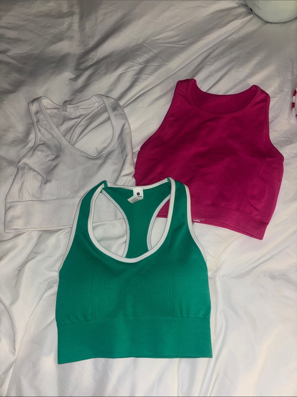 90 Degree By Reflex Racerback Seamless Crop Tops - White, Hot Pink, Teal